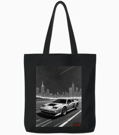 Retro Synthwave Racer Tote Bags - Black