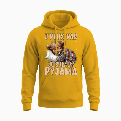 J'peux Pas Je Suis En Pyjama, Highland Cow Nightgown Unisex Hoodie - Gold