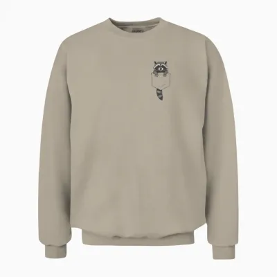 Cute Raccoon Pocket Funny Gifts for Men Women Kid Unisex Sweatshirt - Sand
