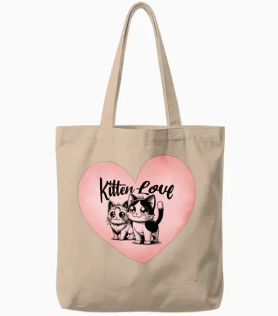 'kitten Love' Cat Petlove Heart Gd Tote Bags - Natural