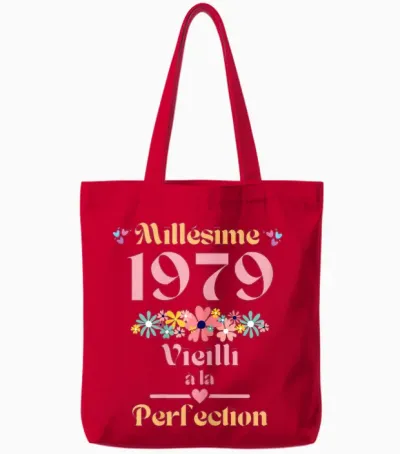 45 Ans Femme 1979 Idée Cadeau Anniversaire Humour Funny T-Shirt, Black Tote Bags - Red