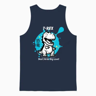 T Rex Hugs Short Arms Unisex Tank Top - Navy