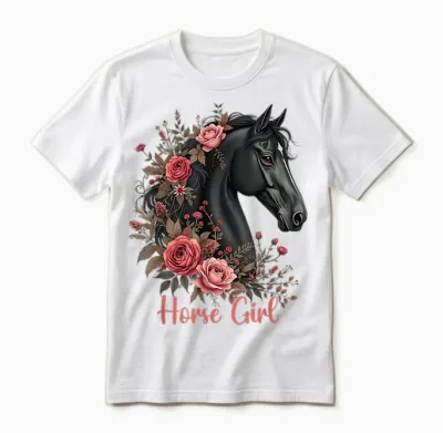 Black Horse Rappe Cute Motif Girls Stable and Riding Unisex T-Shirt - White