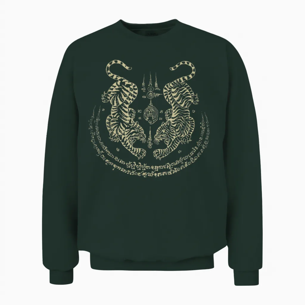 Sak Yant Thai Tattoo Tigers Muay Thai Traditionell Thailand Unisex Sweatshirt in Forest