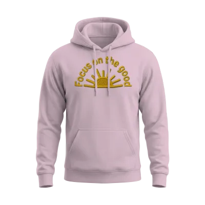 Quote Focus on the Good Embroidered Unisex Hoodie - Light Pink