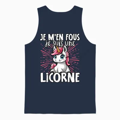 Je M'en Fous Je Suis Une Unicorn Soft T-Shirt, Black, S Unisex Tank Top - Navy