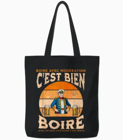 Papy Capitaine Bateau Ancre Apéro Bière Humour Grand-Père Tote Bags - Black