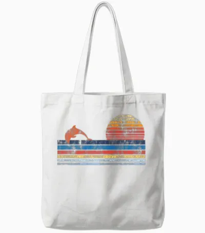 Dolphin Retro Vintage Tote Bags - White