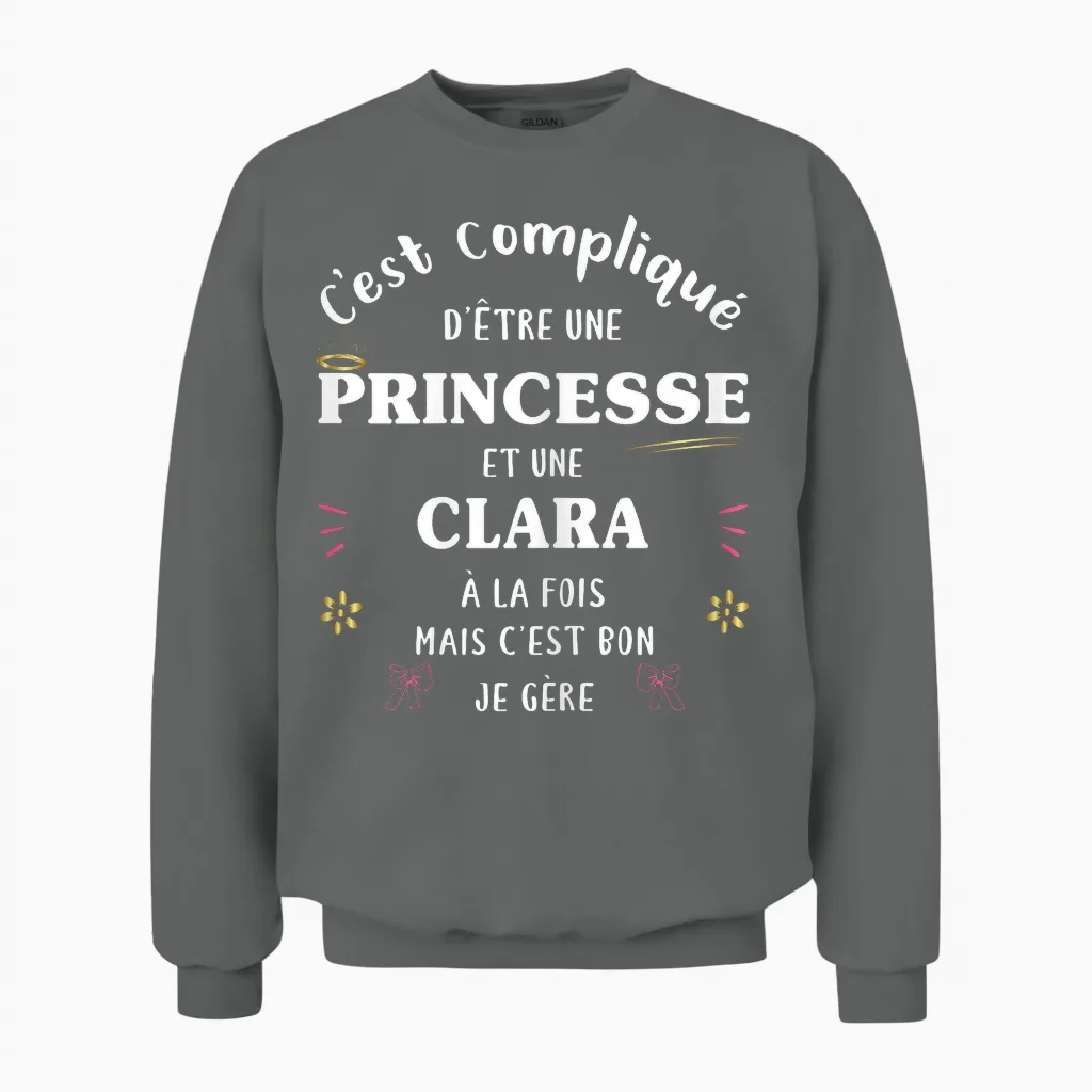 Women's Princess Humour Gift Personalised Name Clara T-Shirt, Black, Female X-Small Unisex Sweatshirt in Graphite Heather
