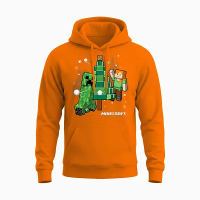 Minecraft Christmas Tree Snowball Fight with Alex Unisex Hoodie - Safety Orange