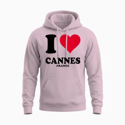 I Love Cannes T-Shirt, White, S Unisex Hoodie - Light Pink
