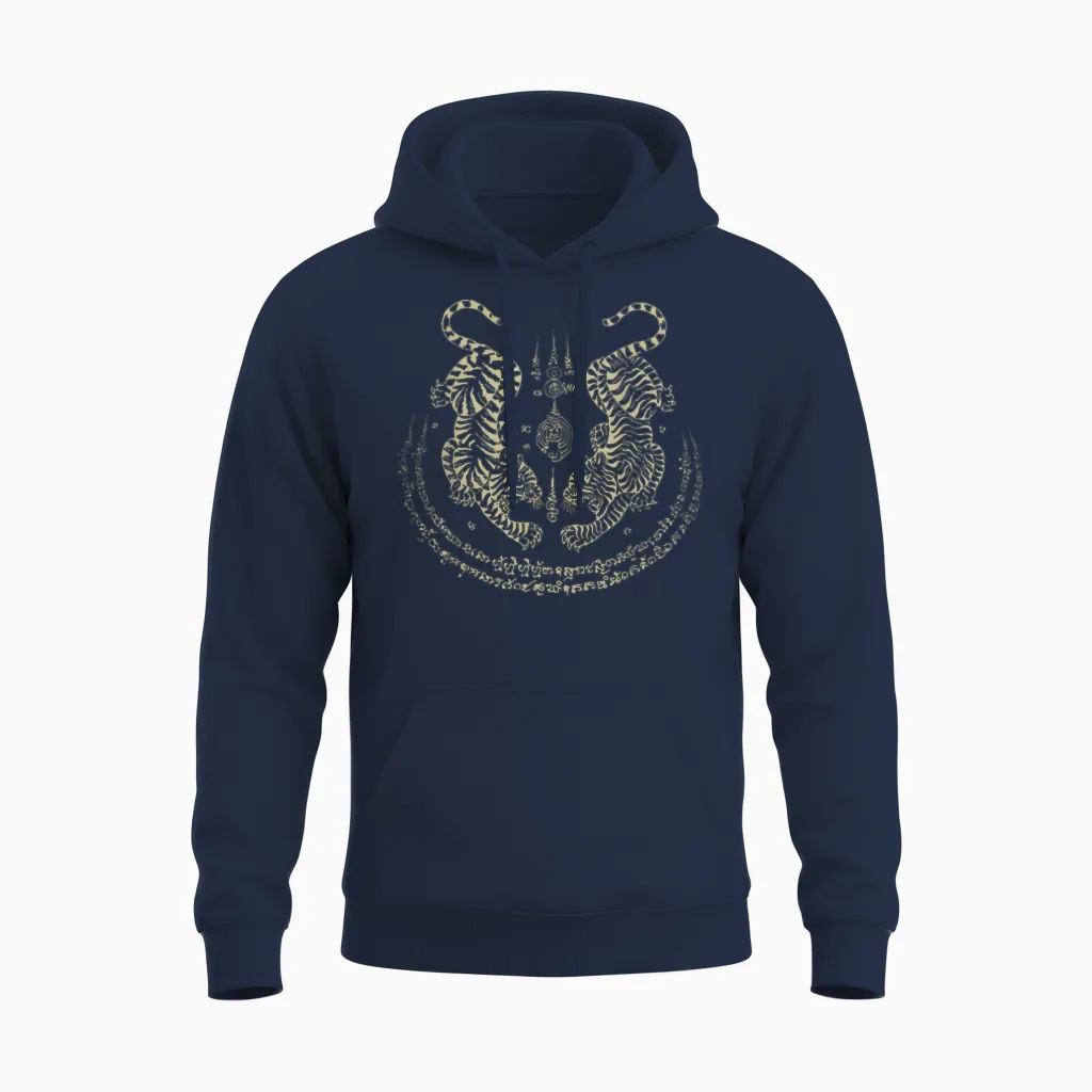 Sak Yant Thai Tattoo Tigers Muay Thai Traditionell Thailand Unisex Hoodie in Navy