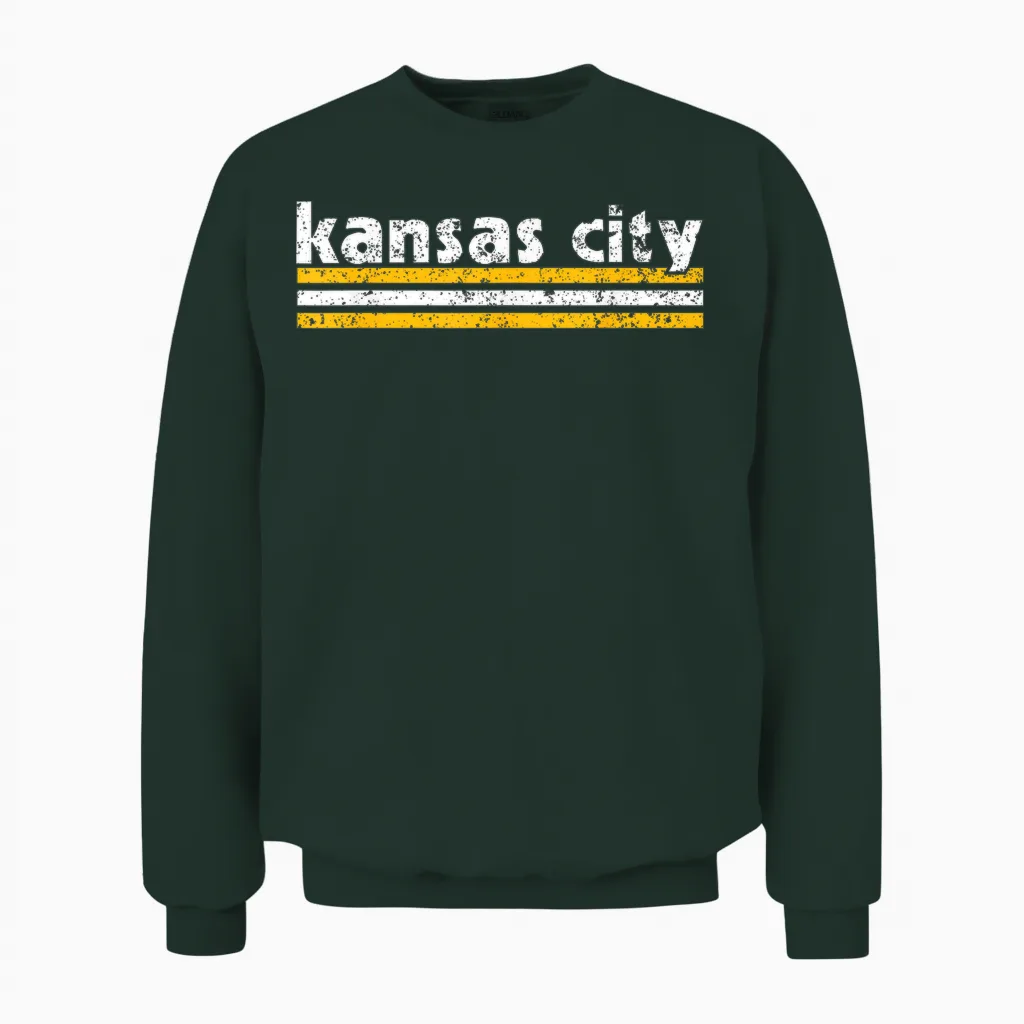 Kc Tee Kansas City Retro Vintage Distressed 3 Stripes Red Kc Unisex Sweatshirt in Forest