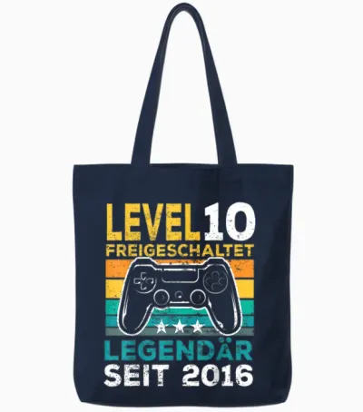 Level 10 Geburtstag Junge Gamer Mann Deko Jahrgang 2016 Tote Bags - Navy