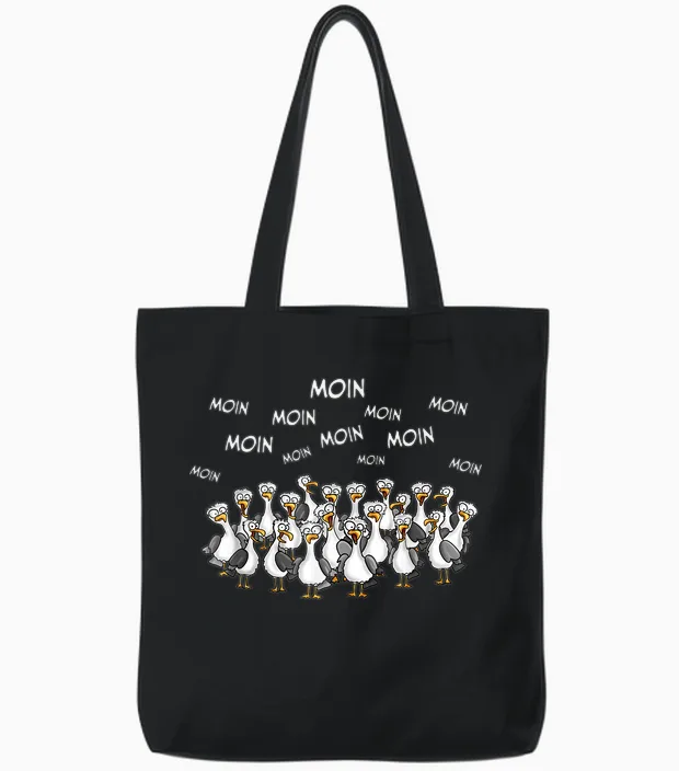 Moin Funny North Sea Seagull Seagulls Sabbel Moin-Moin T-Shirt, Black Tote Bags in Black