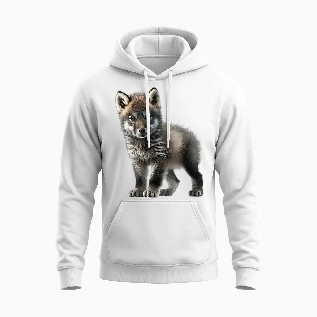 Super Süßes Baby Wolf Motiv. Flauschig Weich Und Kuschelig Unisex Hoodie in White