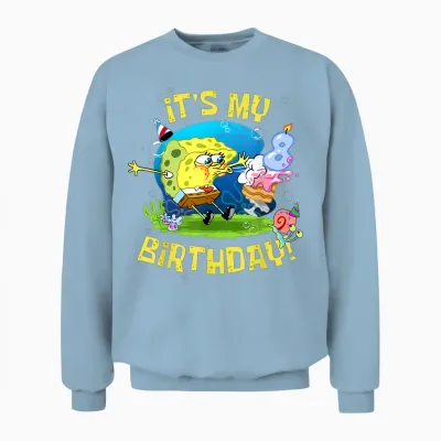 Spongebob It's My 8th Birthday Cake Eight Years Spongebob Unisex Sweatshirt - Light Blue