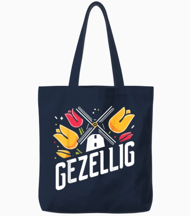 Gezellig Holland Holländisch Tulpe Niederlande Tote Bags in Navy