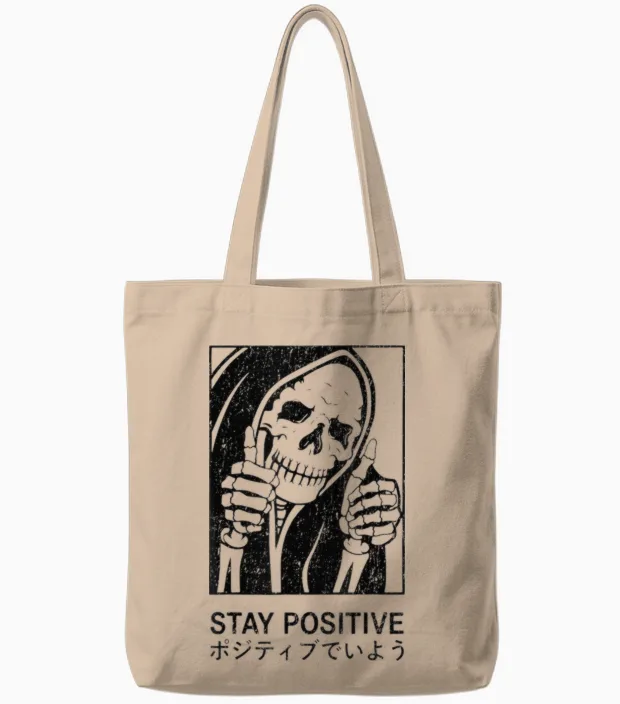 Streetwear Retro Vintage Fashion Damen Herren Schädel Skull Tote Bags in Natural