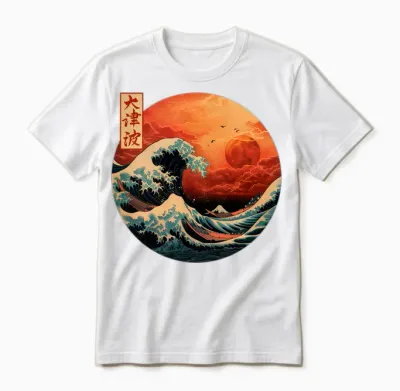 The Great Wave Kanagawa Japanese Streetwear Long Sleeve, Black, S Unisex T-Shirt - White