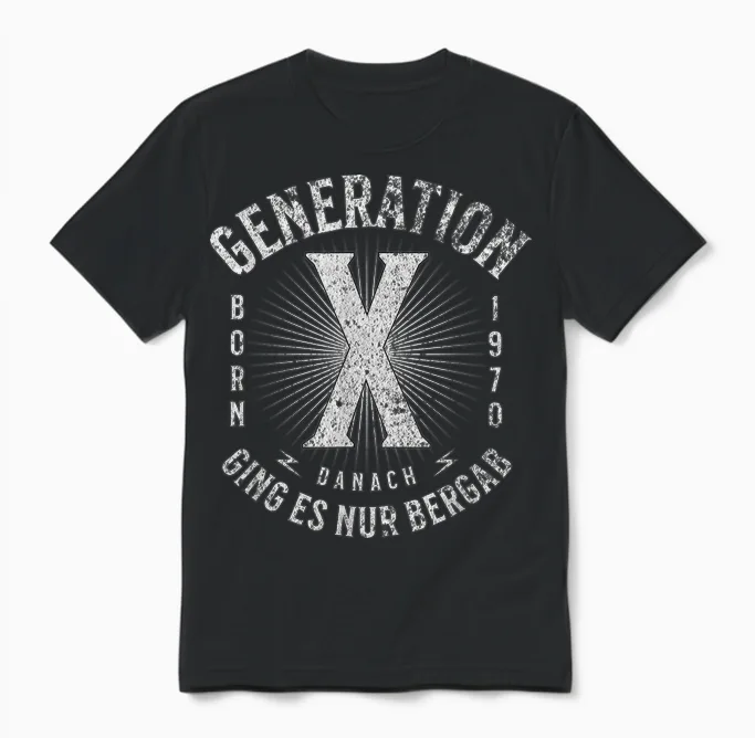 Generation X Born 1970 Danach Ging Es Nur Bergab Retro Style Unisex T-Shirt in Black
