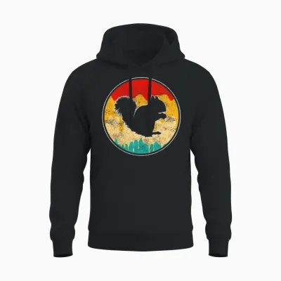 Squirrel Retro Unisex Hoodie - Black