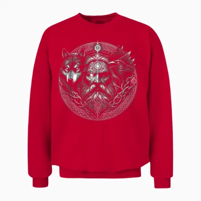 Viking Valhalla Krieger Normanne Runenkreis Götter Odin Dead Animals Raven Wolf Runes Circle Viking T-Shirt, Black, S, Unisex Adult, Women, Short Sleeve, Polo, Regular Fit, Classic, 1 Count Unisex Sweatshirt - Red