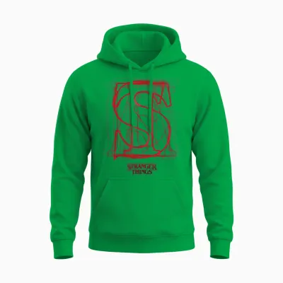 Stranger Things Logo with Overlaid Red Letters, Black Unisex Hoodie - Irish Green