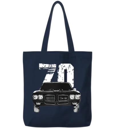 1970 Pontiac Gto Front Grill View with Year Tote Bags - Navy