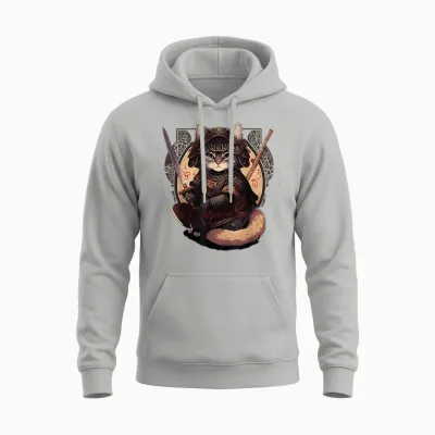 Samurai Cat Warrior Japanische Ninja Katze Kawaii Unisex Hoodie - Ash