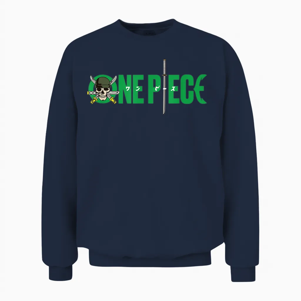 One Piece Graphic Skull Zoro Anime T-Shirt, Black, S Unisex Sweatshirt in Navy