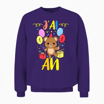 J'ai 1 an 1e Ours En Peluche Anniversaire T-Shirt, Black, S Unisex Sweatshirt - Purple