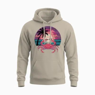 Retro Sunset Crustaceans Crab Fisherman Crab Unisex Hoodie - Sand