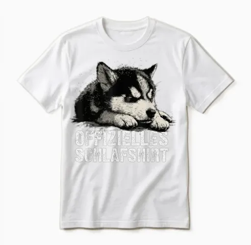 Husky Puppy Design Funny Dog Motif for Sleepyheads Unisex T-Shirt in White