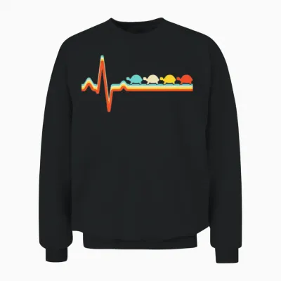 Turtle Retro Heartbeat Unisex Sweatshirt - Black
