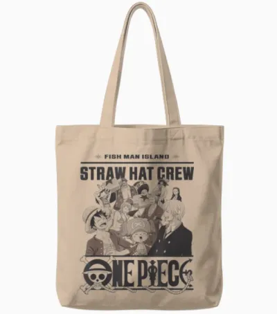 One Piece Anime Straw Hat Crew Fish Man Island Tote Bags - Natural