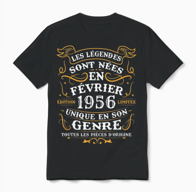 Vintage Cadeau D'anniversaire 70 Ans Nés En Février 1956 Unisex T-Shirt in Black