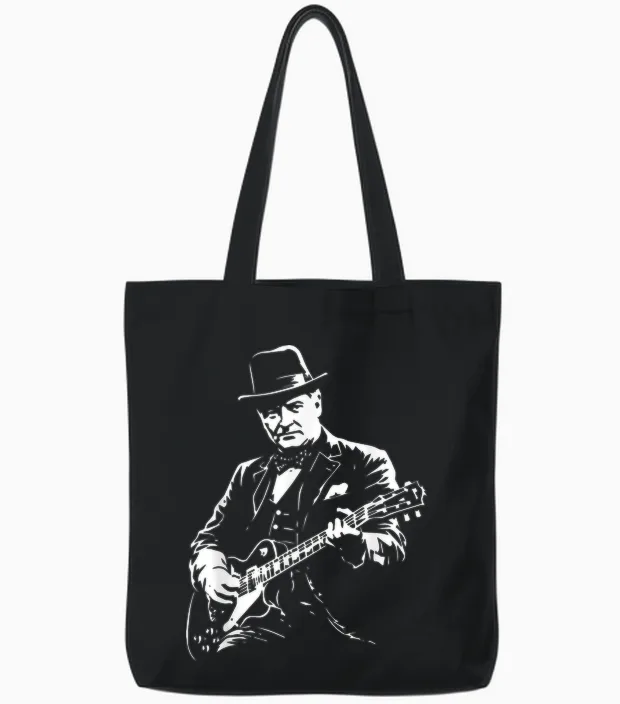 Winston Churchill Guitare Tote Bags in Black