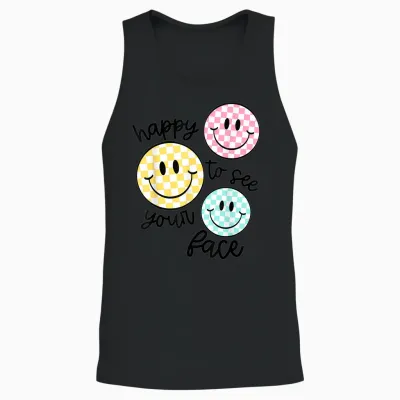 Happy to See Your Face Smile Face Teacher Back to School Unisex Tank Top - Black