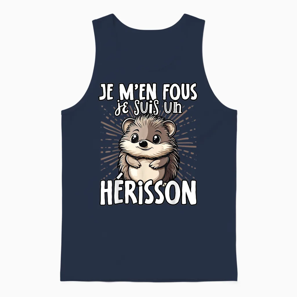 Je M'en Fous Je Suis Un Herisson - Cute Hedgehog T-Shirt, Black, S Unisex Tank Top in Navy