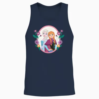 Disney Princess Frozen Elsa and Anna Easter Spring Flowers Unisex Tank Top - Navy