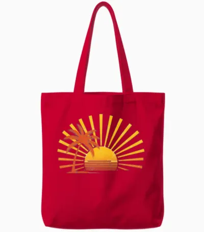 Retro Palm Sunset Tote Bags - Red