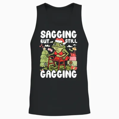 Sagging but Still Gagging Frog Funny Cringe Meme Christmas Unisex Tank Top - Black