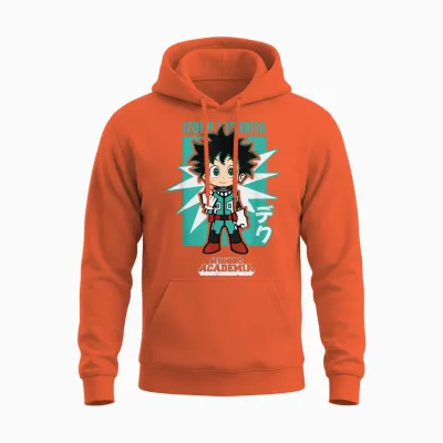 My Hero Academia Chibi Deku Kanji and Starburst Anime Unisex Hoodie - Orange