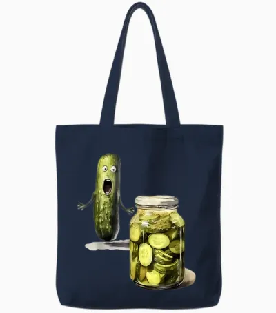 Funny Pickle Surprise a Cucumber and a Jar of Sliced Pickles Tote Bags - Navy