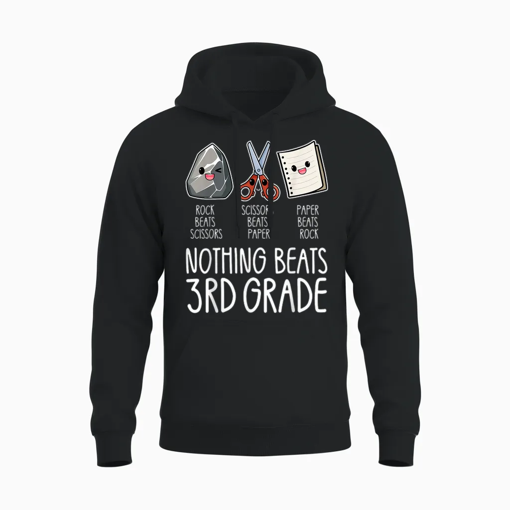 Nothing Beats 3rd Grade Funny Back to School Kids Teachers Unisex Hoodie in Black