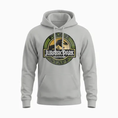 Jurassic Park Staff Retro Distressed Logo Graphic Unisex Hoodie - Ash