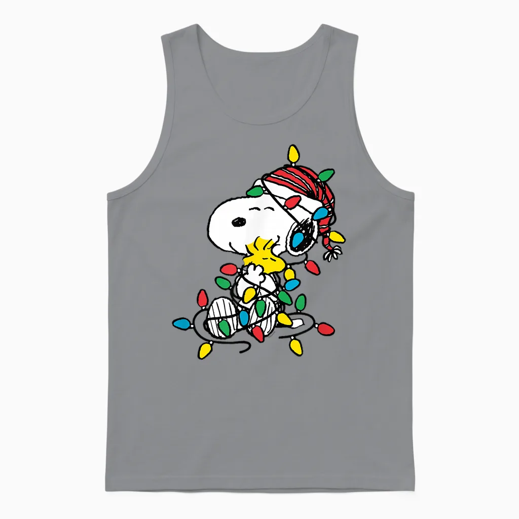 Peanuts - Snoopy Woodstock Christmas Lights Unisex Tank Top in Sport Grey