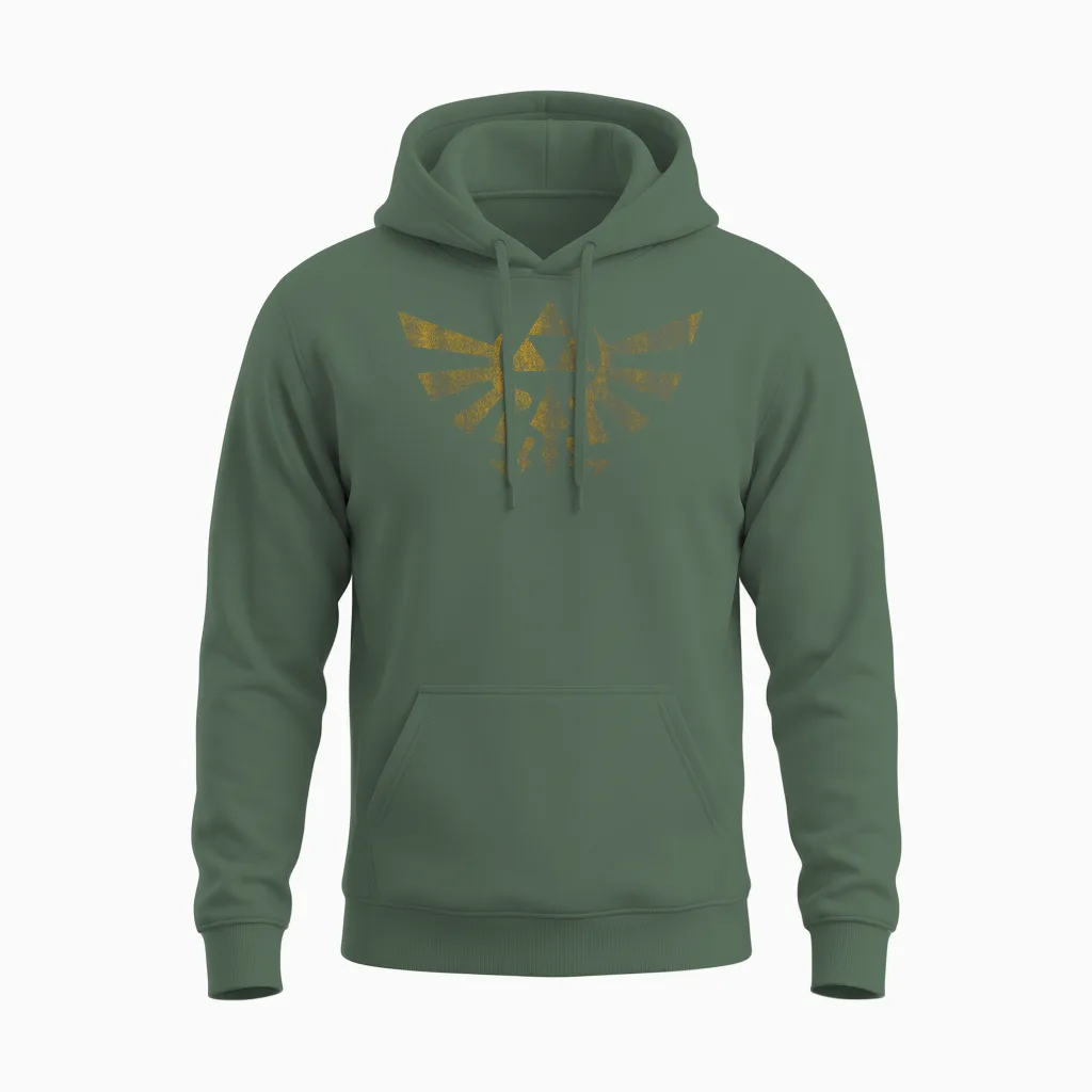 Legend of Zelda Royal Crest Distressed Badge Unisex Hoodie in Military Green