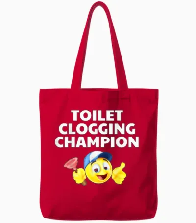 Toilet Clogging Champion Funny Meme Tote Bags - Red
